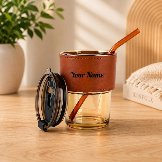Personalised Glass Tumbler with Leather Sleeve