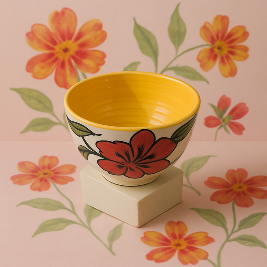 Handpainted Big Bowl with Flower Design