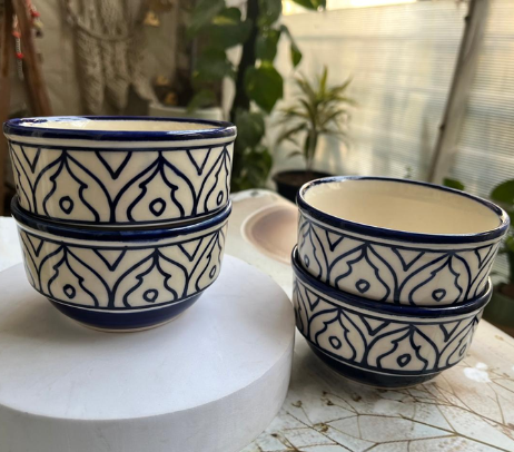 Indigo Bloom Ceramic Bowls (Set of 2)