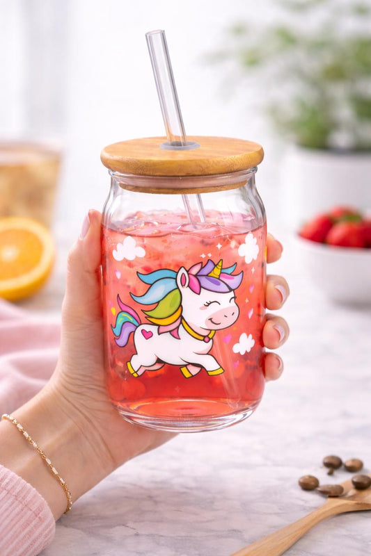 Unicorn Glass Tumbler -Cute Aesthetic Drinkware-Perfect for Iced Coffee/Juices