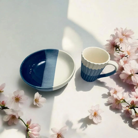 Blue and White Coffee Mug and Bowl