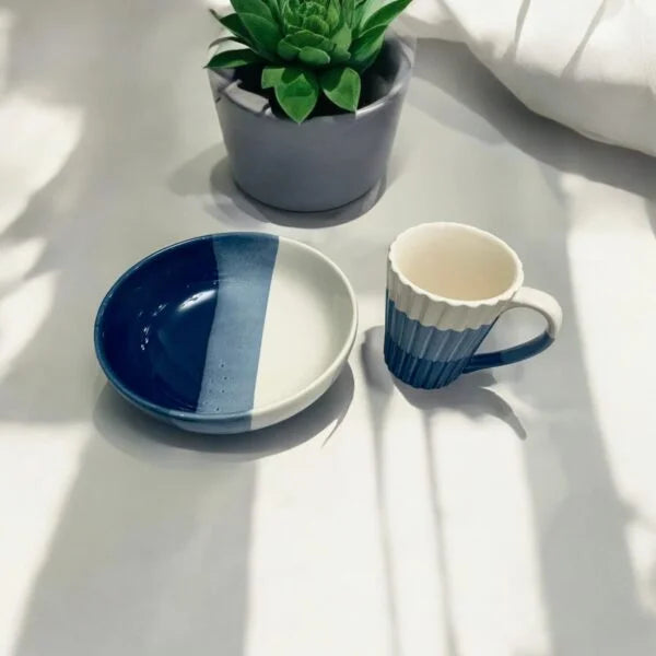 Blue and White Coffee Mug and Bowl