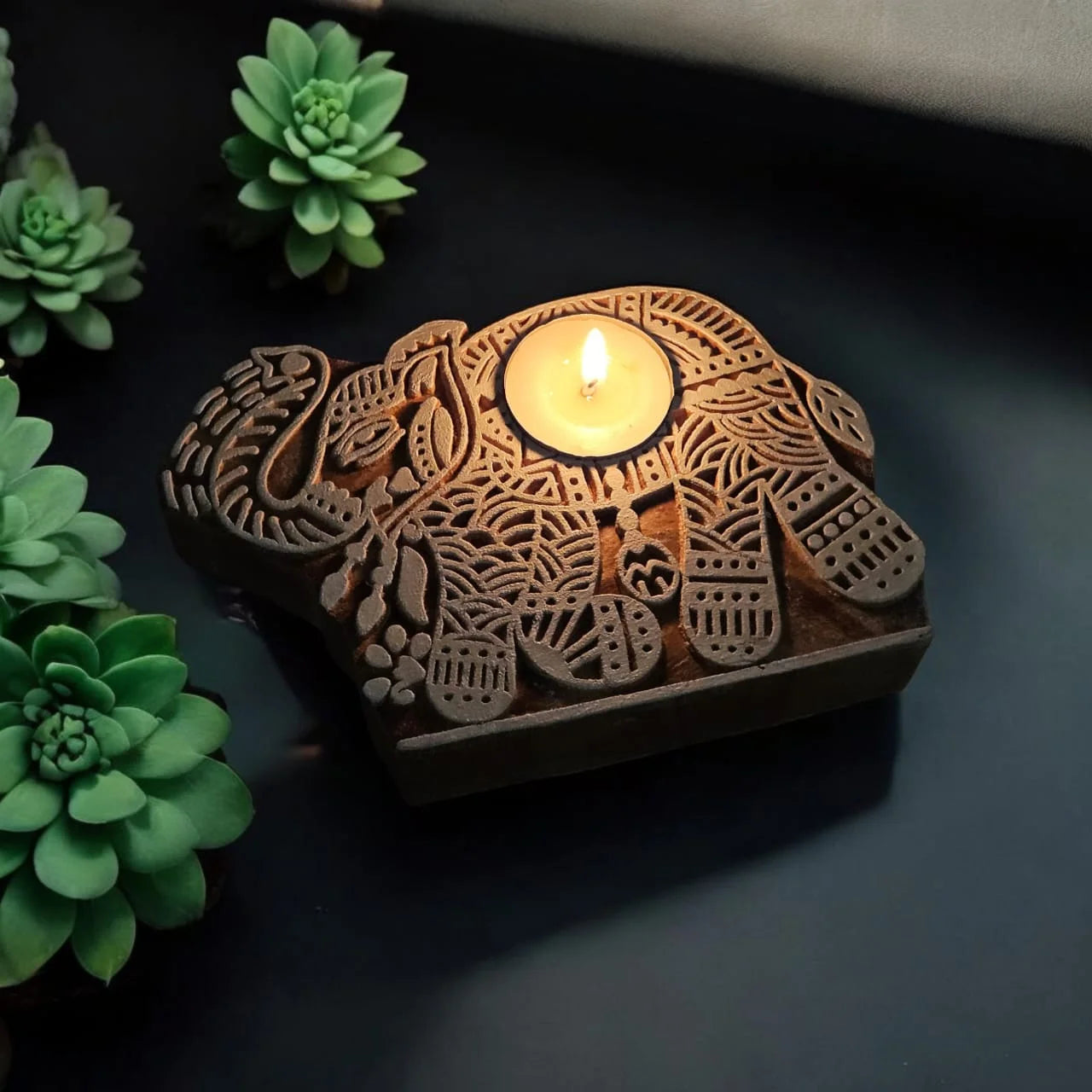 Wooden tea light holder