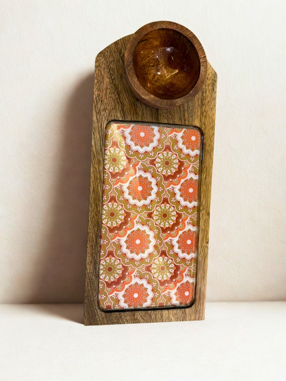 Floral Mangowood Platter with Bowl