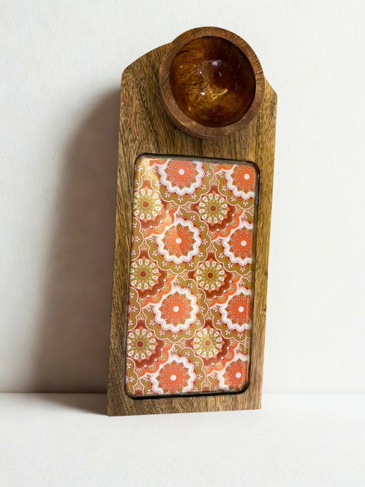 Floral Mangowood Platter with Bowl