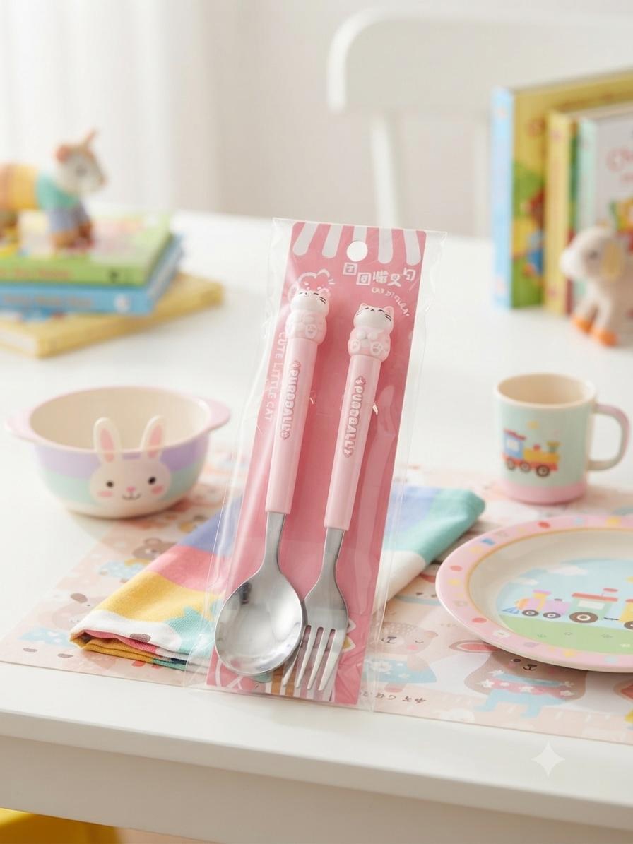 Cute Travel Portable Cutlery Set for Kids – Spoon & Fork Set 🐰🐱🐻