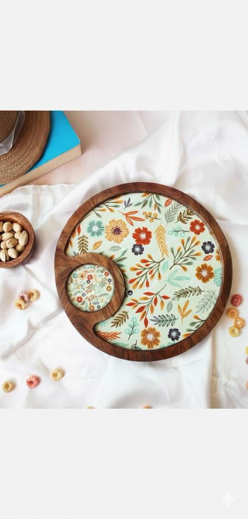 Beautiful Wooden dip platter-Size-10 inches