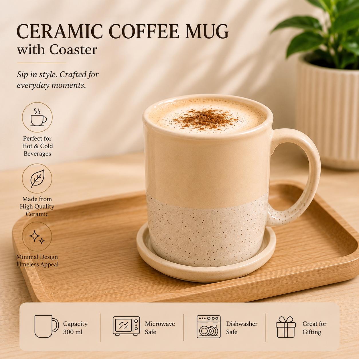 Ceramic Coffee Mug with Coaster